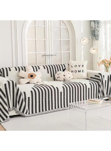 GHAKKE Chenille Fashion Geometric Pattern Sofa Cover Sofa Blanket Bed Washable Soft Bed Blanket Anti-Ski Neil Furniture Sofa Cover Towel Four Seasons Chenille Sofa Cover (Black, 180 * 230cm)