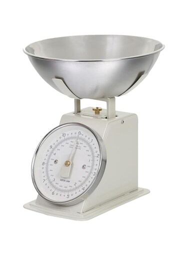 Green Lion Vintage Kitchen Scale, Stainless Steel Bowl, Analog Display, 5 kg / 11 lbs Capacity, Easy-To-Read Dial, Tare Function, Calibrating Dial, Dishwasher-Safe Bowl - Cream