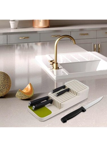 URbazaar Plastic Knife Block Holder Drawer Knives Storage Rack Knife Stand Cabinet Tray Kitchen Drawer Cutlery Organizer Tableware Container(White)