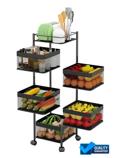 5-Tier Rotating Storage Rack Rotatable square shape Storage Shelf Vegetable And Fruits Storage Organizer Household Shelf For Kitchen And Living Room Bathroom Space Saving Multi-Purpose Rack