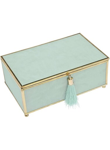 Philip Whitney Trinket Jewelry Box Organizer Mint Green Tassel - 8x5