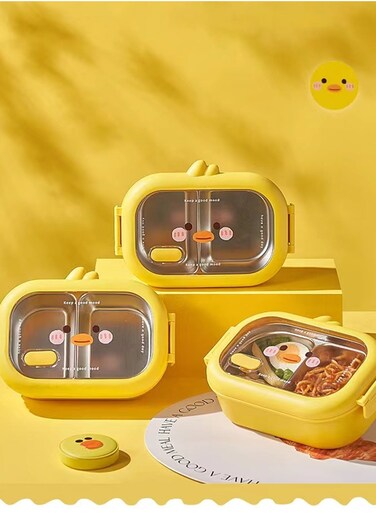 Lunch Box Kids, Bento Box Adult Lunch Box, Lunch Containers for Adults/Kids/Toddler,304 Stainless Steel-2 Compartment Microwave &amp; Dishwasher &amp; Freezer Safe - Yellow