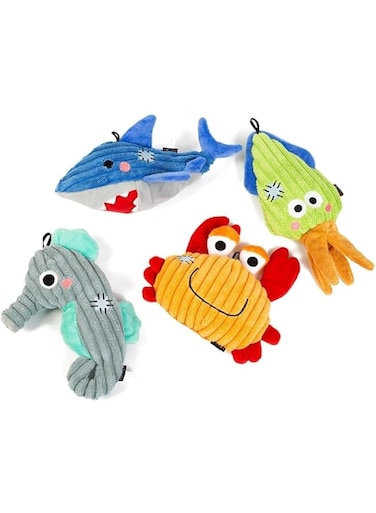 Dog Squeaky Toys Set, 4 Pack Marine Series for Interactive Play, Durable Pet Chew Toys for Small Medium Dogs