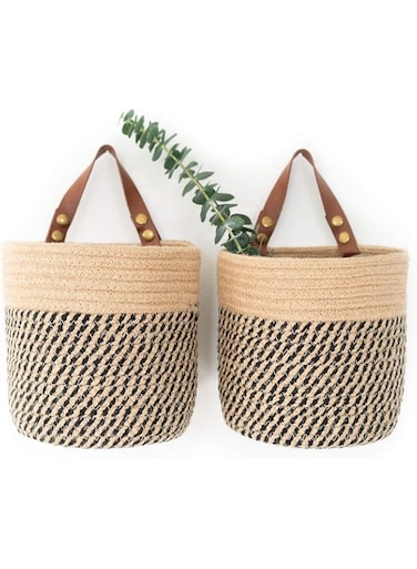 THE WHITE SHOP 2PCS Jute Wall Hanging Basket, Sturdy Construction, Ideal for Organizing Plants and Flowers (Size : Small)