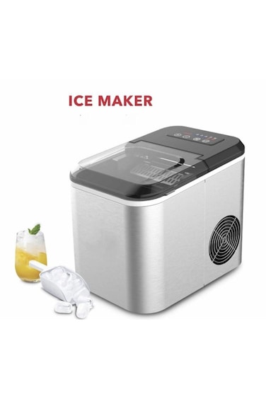 Ice Maker Machine 1.6L 12KG 24H Fast Making Two Cube Sizes Compact Countertop Design Silver Finish