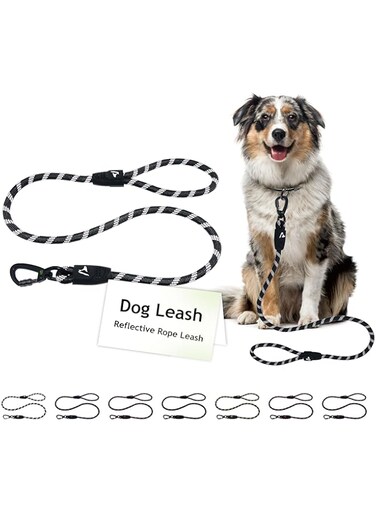 Doco DCROPE5060S Reflective Rope Leash with Soft Rubber Handle Ver.5, Small, Black