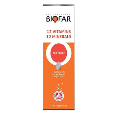 Biofar Vital 12 Vitamins &amp; 12 Minerals Sugar Free Effervescent Tablets, Citrus Flavor, Pack of 20's