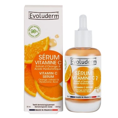 Evoluderm Vitamin C Face Serum With Orange Extract &amp; Hyaluronic Acid For Skin Radiance &amp; Hydration 30ml
