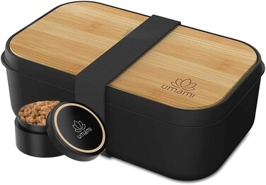 Umami Single Layer Bento Box Black &amp; Bamboo, 1000ml