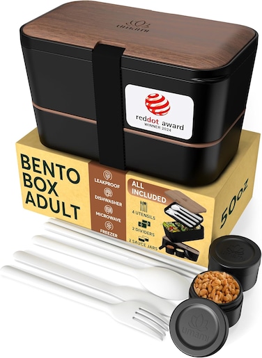 Umami Premium Nestable Bento Box Black &amp; Walnut, 1500ml