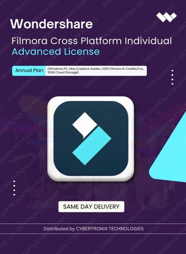 Wondershare Filmora Cross Platform Individual Advanced License   Annual Plan   (Windows PC, Mac,Creative Assets, 1,000 Filmora AI Credits/mo,10GB Cloud Storage   Digital License   Same Day Delivery