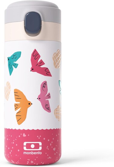 Monbento Pop Kids' Insulated Bottle, Pink Birds