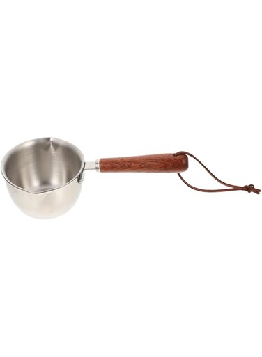 DOITOOL Saucepan Traditional Japanese Yukihira Pot 120ML Stainless Steel Saucepan Milk Sauce Pan with Wooden Handle Double Pour Spouts for Stewing Simmering Cooking Pot