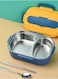 304 Stainless Steel Lunch Box for Kids Child Student Boys Deep Capacity Bento Box with 2 Compartments and Cutlery Included Blue