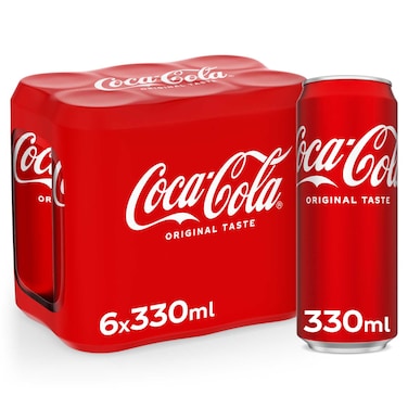 Coca-Cola Original Taste, 330ml, Pack of 6, Crisp Coke Soft Drinks, Limited Edition