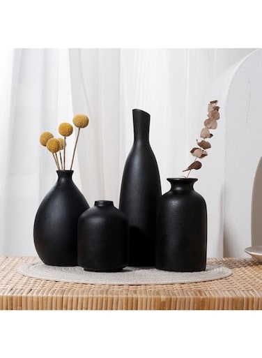 Joynisy Black Ceramic Vase Set of 4, Classic Matte Vases Home Decorations for Table Shelf Office Decor, Housewarming Gifts(Black)