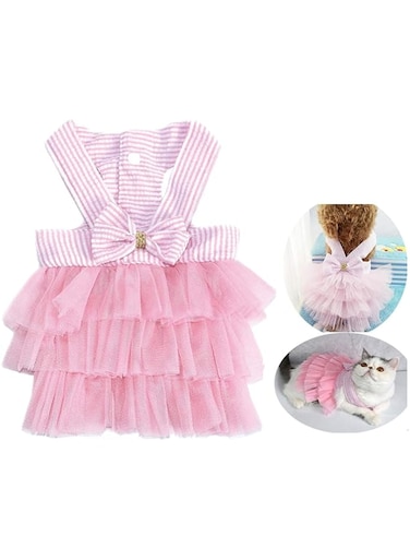 X spring Pet Dog Dress, Fancy Adorable Striped Mesh Dress, Striped Mesh Puppy Dog Vest Tutu Princess Dress Skirt with Bowknot, Princess Petite Vest Doggie Bowknot Dresses for Small Dogs (M)