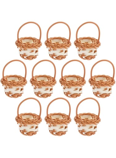 TERRIFI 10 Pcs Mini Woven Baskets, Beautiful Flower Girl Baskets, Miniature Picnic Baskets, Perfect for Picnic Wedding Birthday Rustic Farmhouse Decor