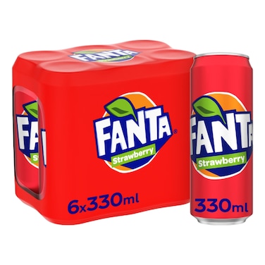 Fanta Strawberry Carbonated Soft Drink Can, 330ml Pack of 6