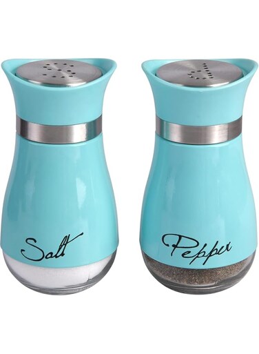  Glass Salt &amp; Pepper Shaker Set with Stainless Steel Lid"(Light Blue)