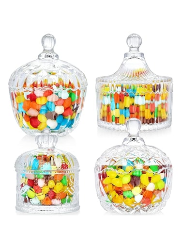 INFTYLE Glass Candy Dish with Lid Set of 4 Crystal Glass Candy Jar Jewelry Box Dappen Dish Cookie Jar for decorative storage gift idea (4pcs Clear)&hellip;