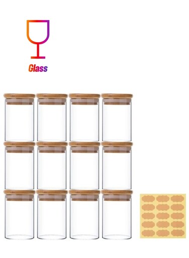 12-Piece Food Storage Glass Jars with Bamboo Airtight Lids Clear 150ml Mini Clear Food Storage Containers for Pantry for Tea, Herbs, Sugar