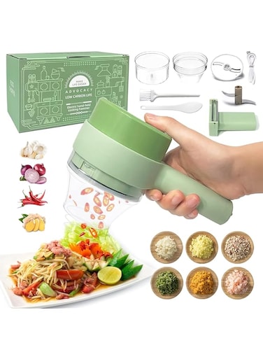 4 in 1 Handheld Electric Vegetable Cutter Set, Portable Mini Wireless Food Processor with Brush, Gatling Vegetable Cutter Electric Garlic Chopper for Garlic Pepper Chili Onion Celery Ginger Meat