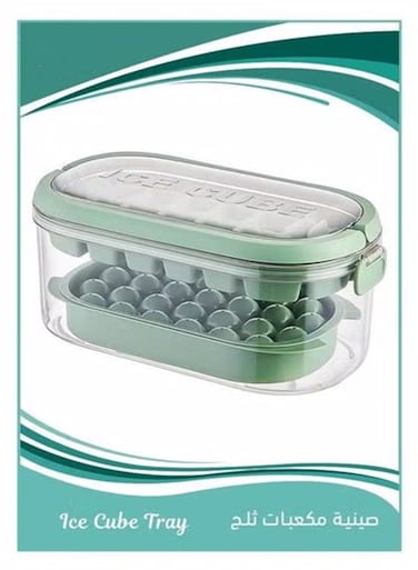 Ice Cube Tray, Easy Release 28pieces Molds and 26pieces Circle Ball Trays Bpa Free Stackble Spill Resistant Removable with Portable Storage Bucket, Scoop Green