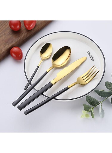 4 Piece Stainless Steel Cutlery Set Black/Gold