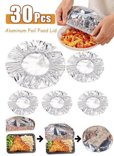 Pcs Reusable Aluminum Foil Food Covers, Pack Food Grade Heat Preservation Covers, Universal Stretch Lids for Bowls and Plates, Keep Food Warm and Fresh for Picnic Camping Home Kitchen (Silver)