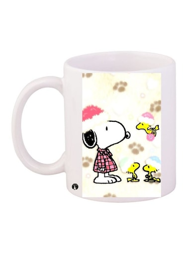 Snoopy Dog Printed Coffee Mug White/Pink/Yellow 11ounce