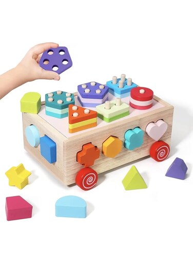 KIDSAVIA- Wooden Montessori Toys for 1 2 3 Year Old, Color and Shape Sorter Matching Box, Wooden Stacking &amp; Sorting Toys, Educational Learning Building Block Puzzles for 1-3 Toddlers Boys Girls