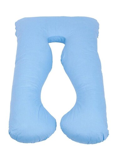 Contoured Body U Shaped Extra Comfort Cuddler Pregnancy Pillow Cotton Light Blue