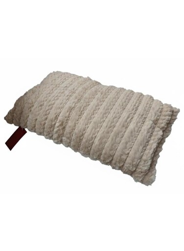 Premium Ribbed Texture Decorative Lumbar Pillow &acirc;&euro;&ldquo; Beige Fur &amp; Cotton Blend, 30&Atilde;&mdash;50 cm