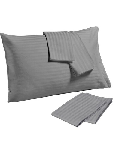 Linen Klub PACK of 4 Standard Pillowcases- Luxurious 100% Cotton 250TC Sateen with Elegant 1 cm Stripe Design, Size: 50 x 75 cm, Silken Silver for a Touch of Sophistication in Your Bedroom