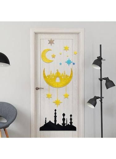 Ramadan Decorations Ramadan Stickers Eid Stickers for Door Wall Window, Ramadan Felt Moon Star Stickers for Home Decorations, Creative Ramadan Decor for Ramadan and Eid