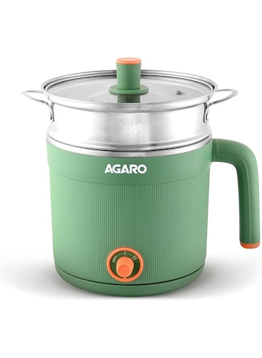 AGARO Regency Multi Cook Kettle With Steamer, 1.2L Inner Pot, Double Layered Body, Variable Temperature Settings, Wide Mouth, Boiling, Steaming, Tea, Coffee, Egg, Vegetable Boiling, 600W, Sea Green