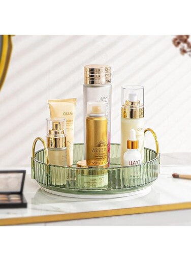 BEROZA Acrylic transparent rotating cosmetic storage rack, light luxury and elegant display rack, durable, easy to clean, suitable for dressing table, bathroom, living room (One layer, Green)