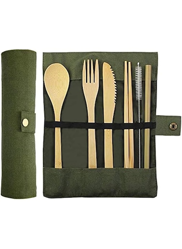 Excefore Bamboo Cutlery Set, Bamboo Travel Utensils Include Knife Fork Spoon Chopsticks Straws