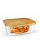 Rectangular Glass Food Container With Bamboo Lid Clear With Brown Lid 640ml
