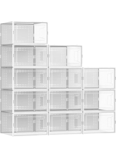 6 Pack Large Shoe Organizer Storage Boxes for Closet, Clear Stackable Shoe Display Cases Plastic, Shoe Storage Box Sneaker Cases for Closets Entryway Bedroom (33 * 23 * 14CM) (6 PACK)