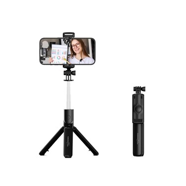 Porodo Blue Flexi Tripod Selfie Stick with Bluetooth Remote, Foldable Tripod, 360&deg; Rotation, 67.8cm