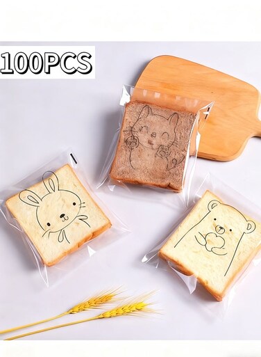 D 100PCS bread packaging bags, wedding candy bags, toasted bread bags, biscuit bags, dessert bags, storage bags, transparent food packaging and storage bags, environmentally friendly