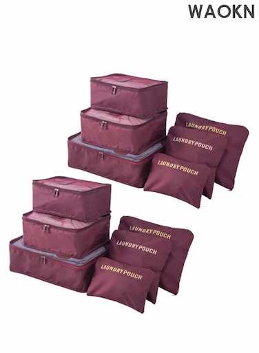 6 Pcs/2 Set total of 12 PCS Travel Storage Bag Set Multi-functional Clothing Sorting Packages Travel Packing Organizor Luggage Organizer Pouch for Blankets and Quilts, Bedding, Sweater, Pillow (winered 12PCS)