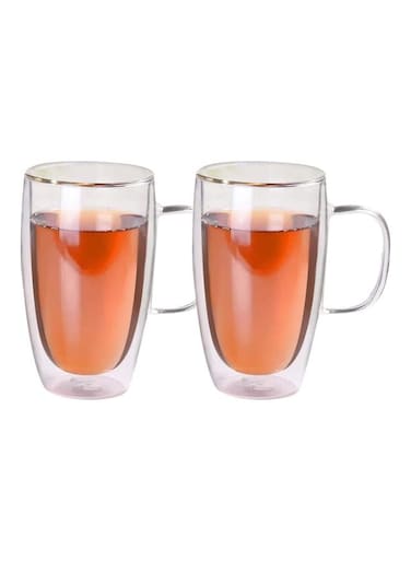 2Pcs-450ML Borosilicate Glass Mug with Handle Clear