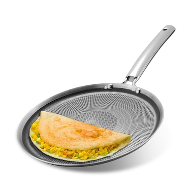 Futuretec Pro Triply Stainless Steel Dosa Tawa - 28 cm, 4 mm Thick   Stick-Free Steel Dosa Pan with Handle, Tawa for Dosa and Chilla, Metal Spoon Safe, Gas and Induction Base