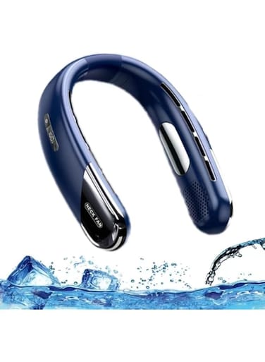 PHCOMRICH Neck Fan, Portable Fan Strong Wind, Adjustable, 360&deg; Cooling, Super Quiet, TEC Ice Porcelain, Ultra high speed motor, Digital display gear, Short Charging, Long Use Time (Deep Sea Blue)