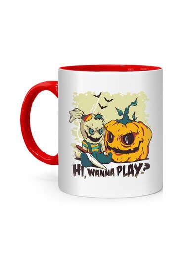 Styles Halloween Evil Wanna Play Printed Mug White/Red