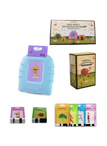 Bilingual Talking Flash Cards Learning Toys for Toddlers 2 3 4 5 6 Year Old Kids Arabic and English Letters Speech Therapy Word Game Toy Early Enducation Teaching 112 Pcs Cards 224 Words Machine, Blue
