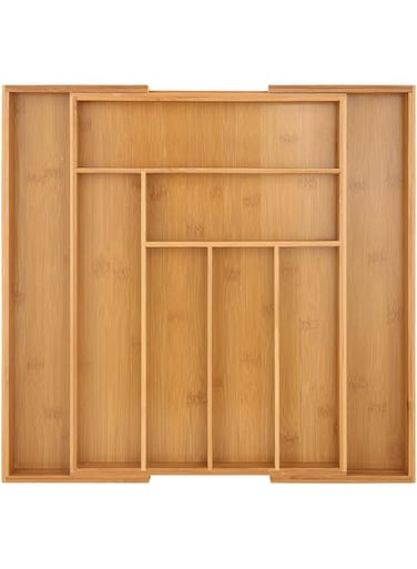 MIXDE Bamboo Silverware Organizer for Drawer, Expandable Silverware Tray for Drawer, Kitchen Drawer Organizer, Large Utensil Cutlery Organizer/Holder ((6-8 slots))